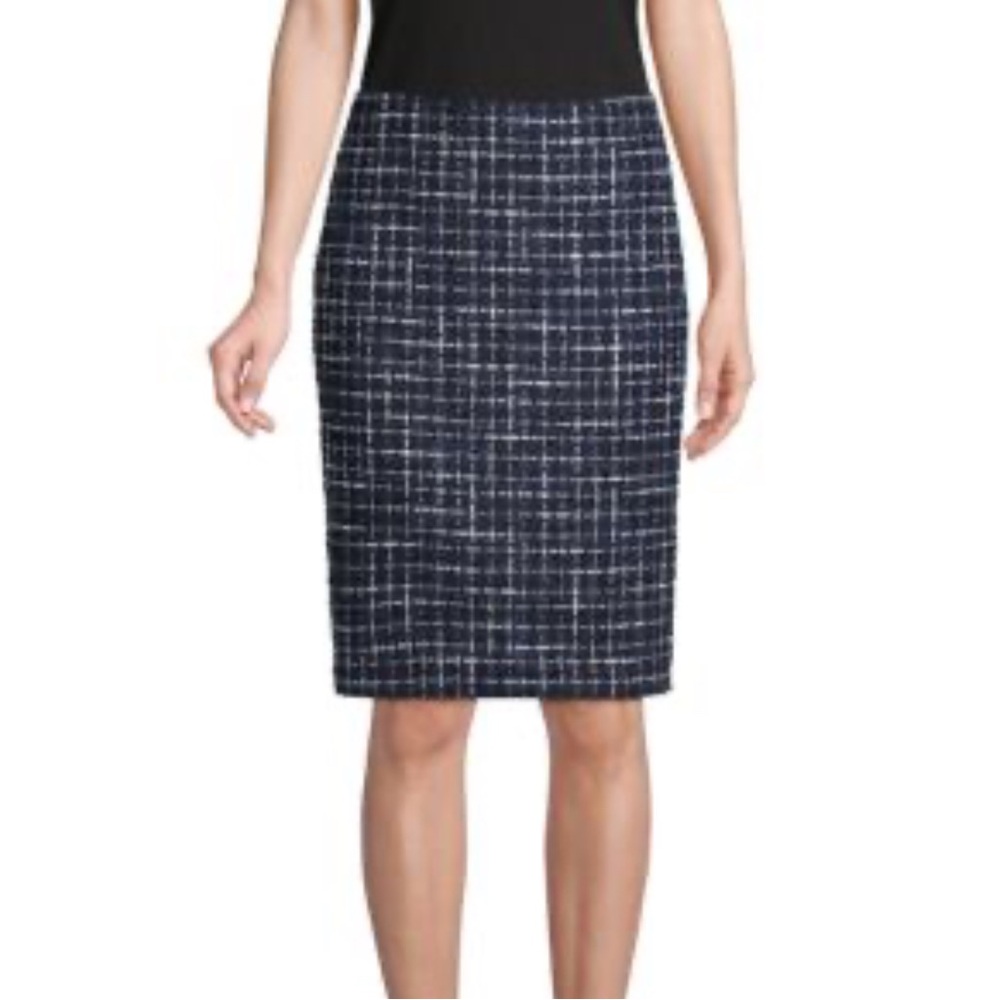 Karl Lagerfield Paris Textured Knee Length Blue Tweed Skirt 14